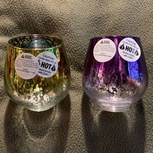NWT Jo-Ann Fabrics green and purple candle holders. Approximately 2 3/4” x 4”